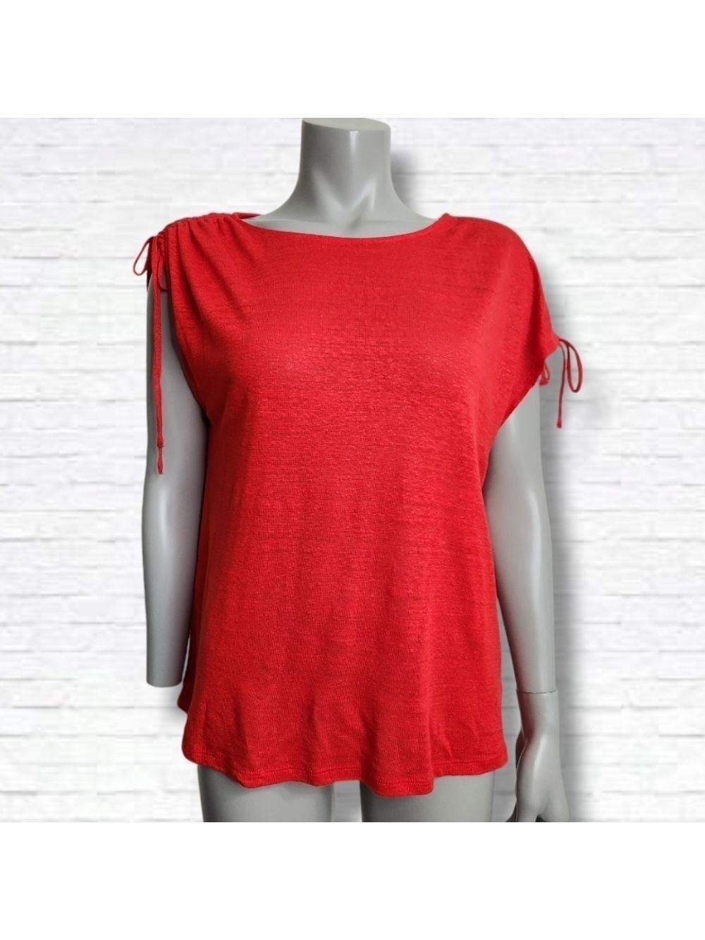 Cynthia Rowley Cherry Red Linen Short Sleeve Tunic Shirt Size S BNWT